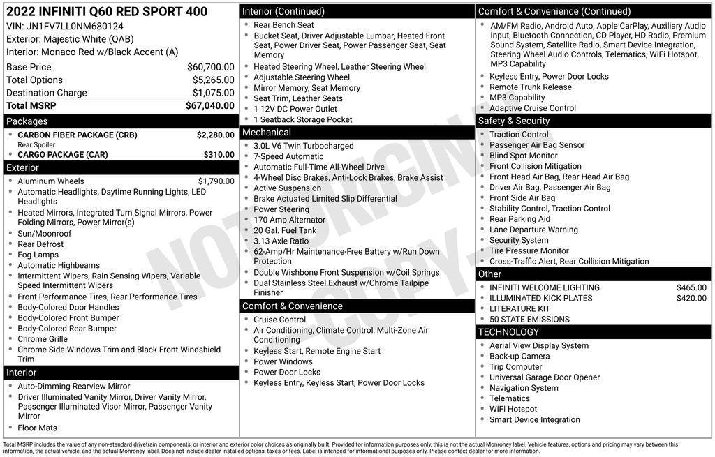 used 2022 INFINITI Q60 car, priced at $38,900