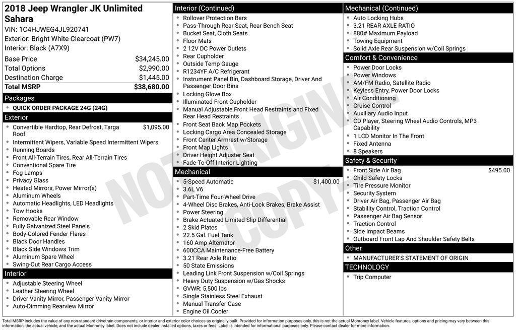 used 2018 Jeep Wrangler JK Unlimited car, priced at $17,900