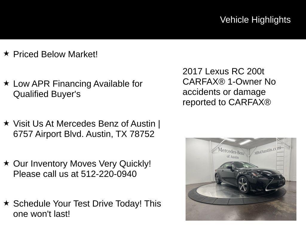 used 2017 Lexus RC 200t car, priced at $24,900