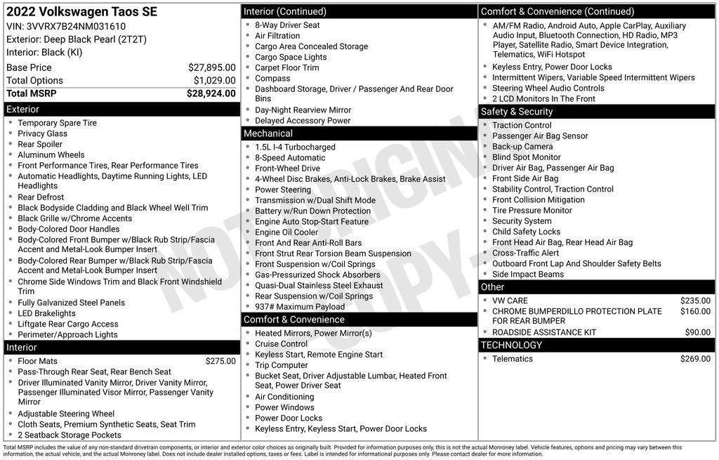 used 2022 Volkswagen Taos car, priced at $18,990