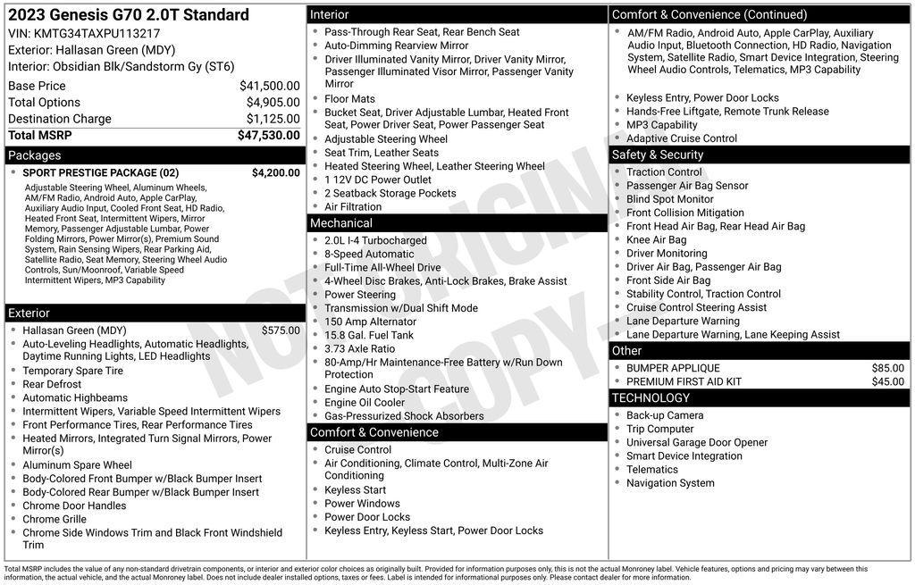 used 2023 Genesis G70 car, priced at $28,900