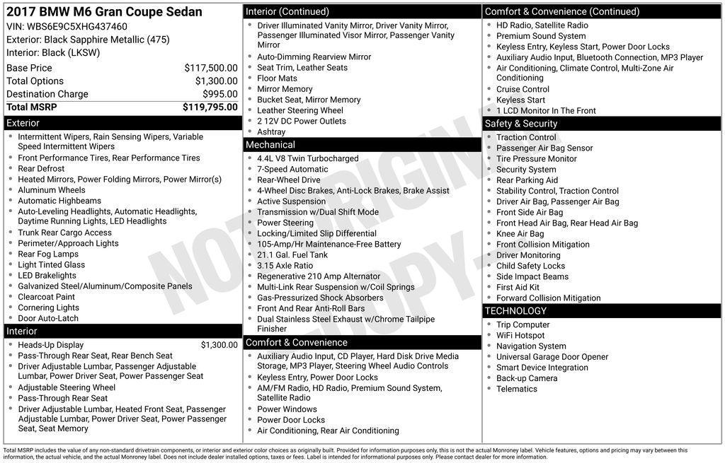 used 2017 BMW M6 car, priced at $33,900