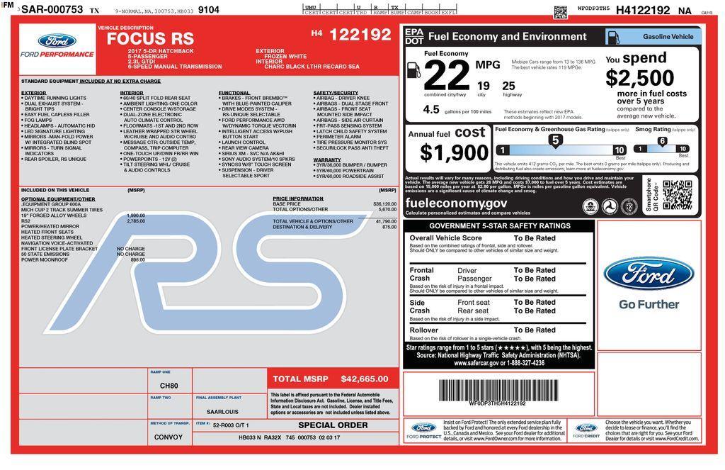 used 2017 Ford Focus RS car, priced at $28,750