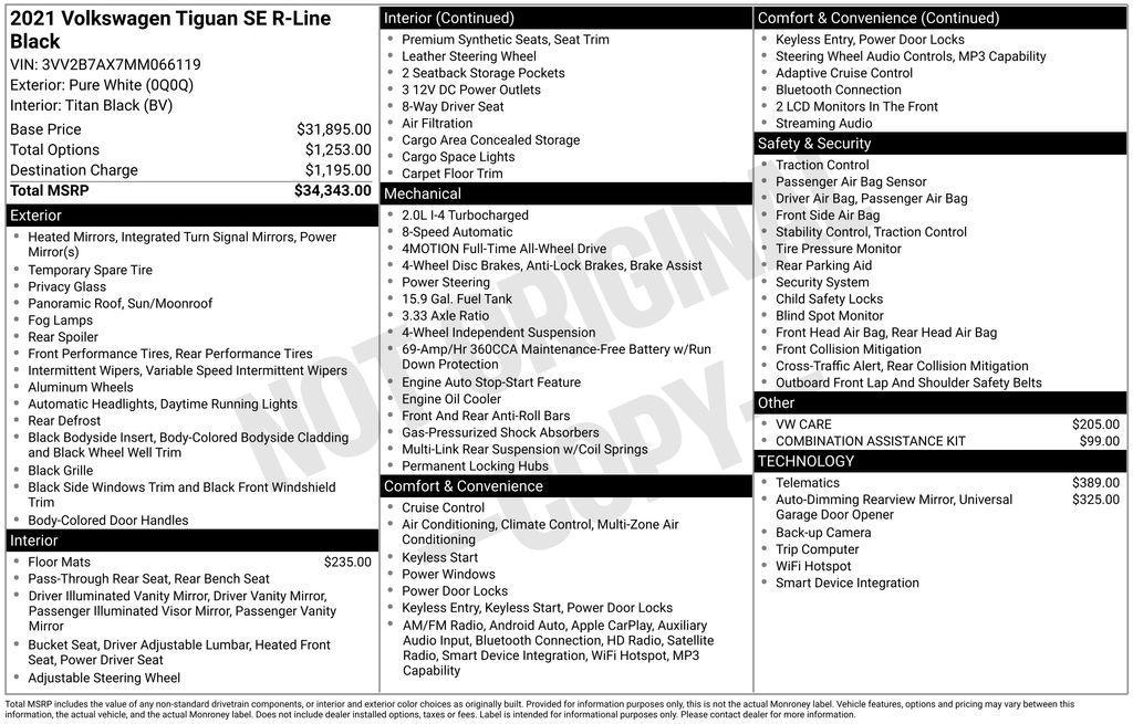 used 2021 Volkswagen Tiguan car, priced at $19,500