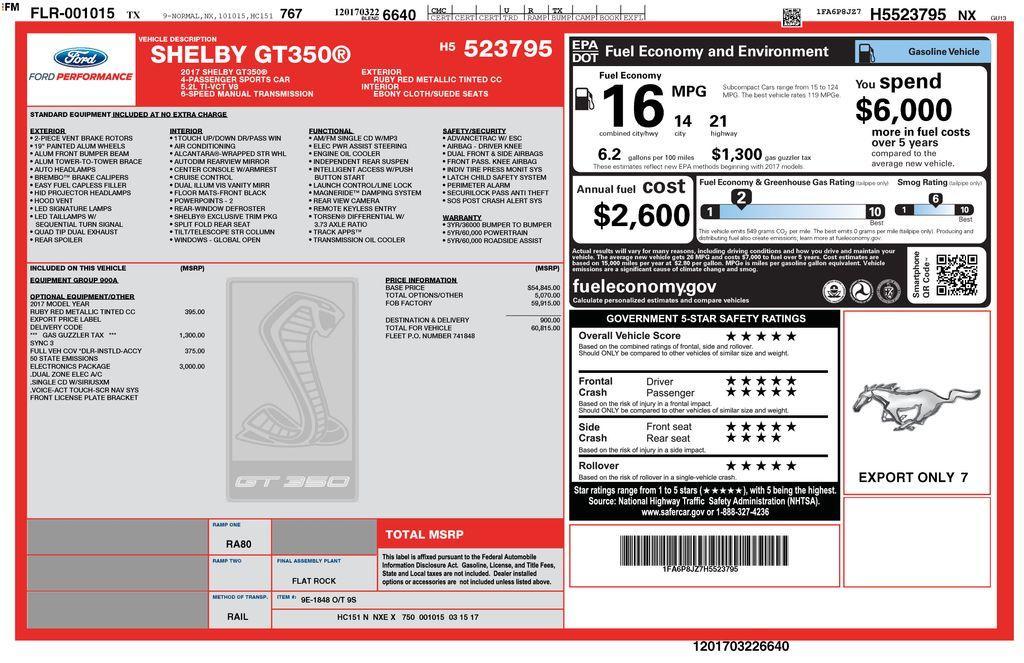 used 2017 Ford Shelby GT350 car, priced at $49,900