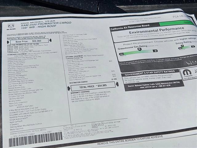 new 2026 Ram ProMaster 2500 car, priced at $53,385