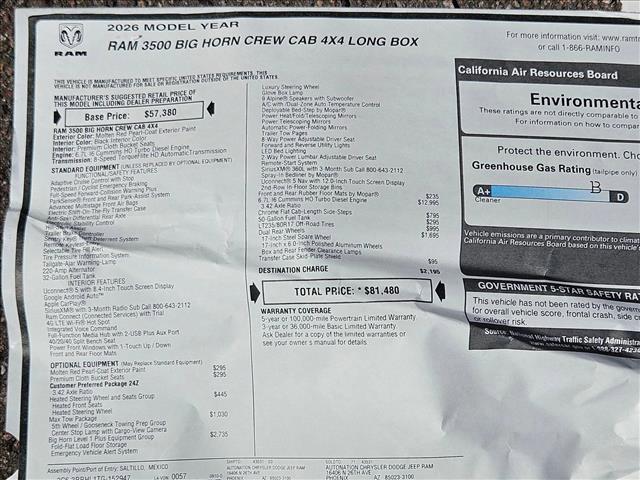 new 2026 Ram 3500 car, priced at $75,019