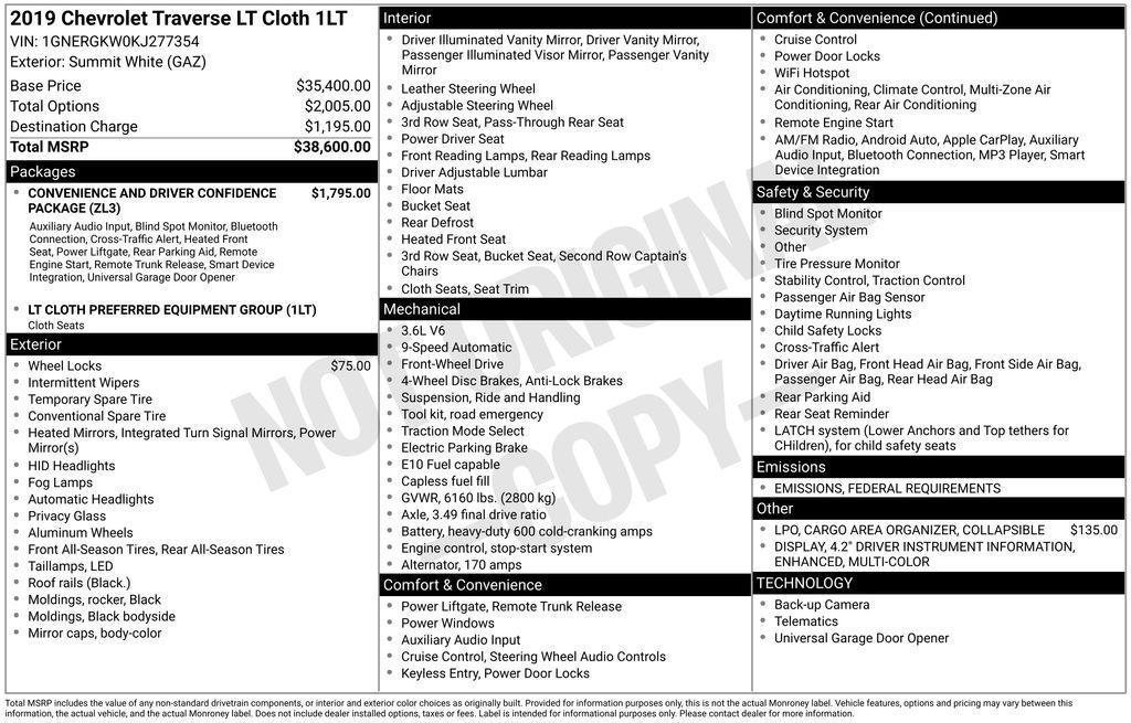 used 2019 Chevrolet Traverse car, priced at $15,495