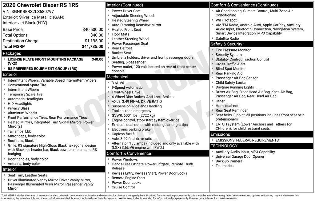 used 2020 Chevrolet Blazer car, priced at $23,685