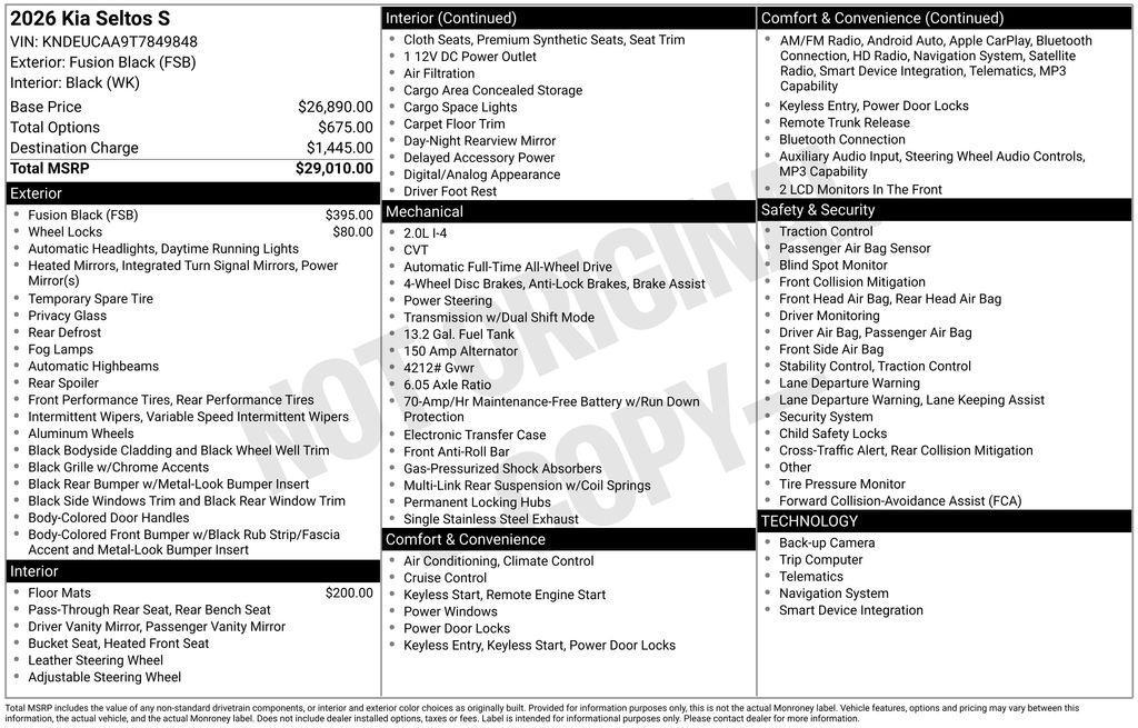 used 2026 Kia Seltos car, priced at $27,484