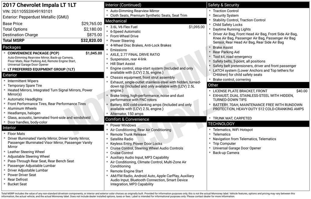 used 2017 Chevrolet Impala car, priced at $11,995