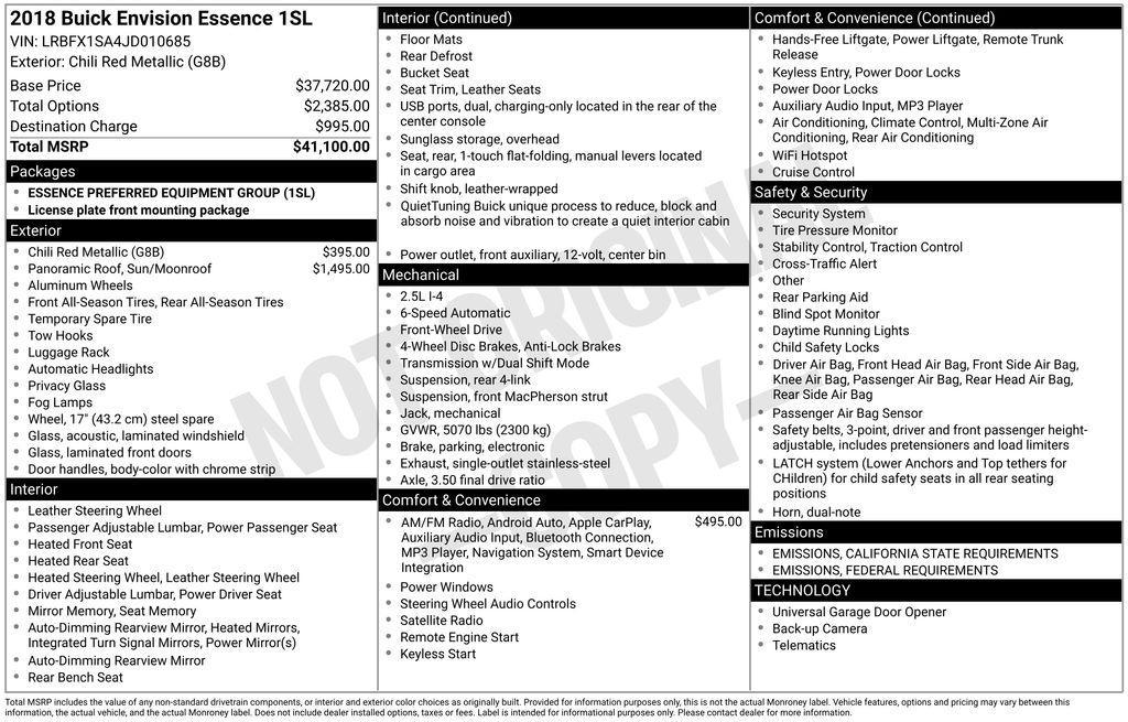 used 2018 Buick Envision car, priced at $12,993