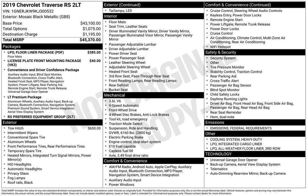 used 2019 Chevrolet Traverse car, priced at $17,995