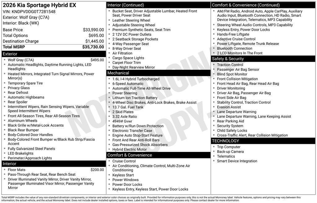 used 2026 Kia Sportage Hybrid car, priced at $33,195