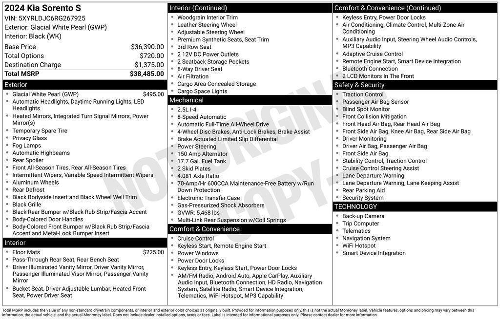 used 2024 Kia Sorento car, priced at $28,995