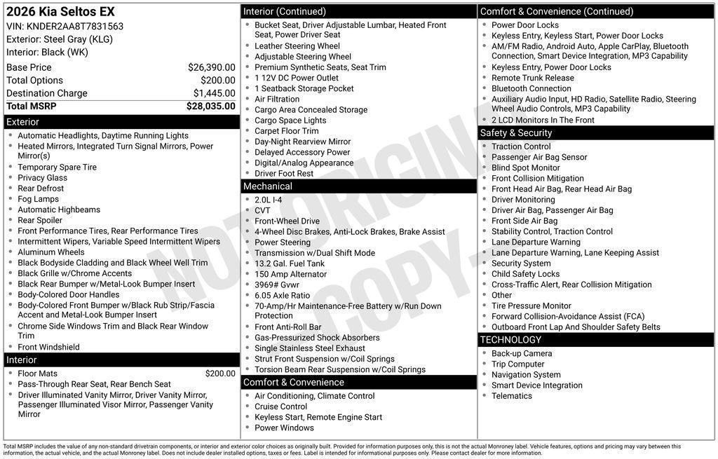 used 2026 Kia Seltos car, priced at $26,563