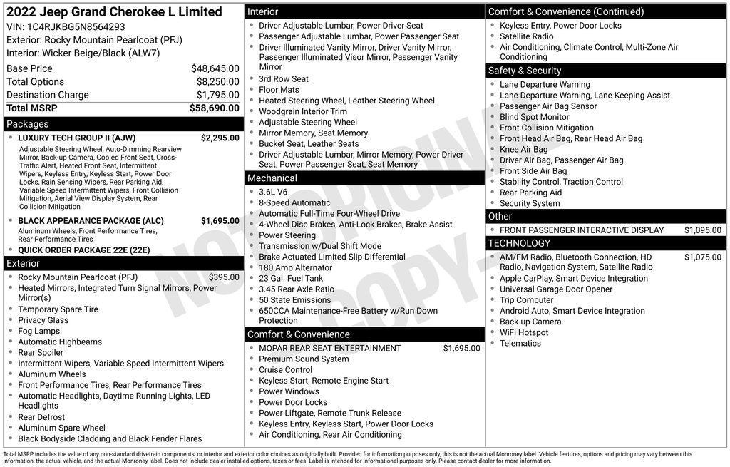 used 2022 Jeep Grand Cherokee L car, priced at $28,295