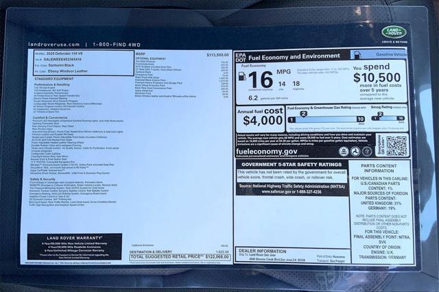 new 2025 Land Rover Defender car, priced at $122,068