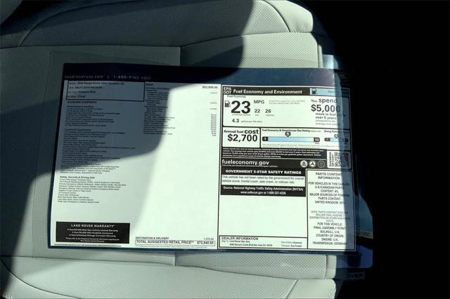 new 2026 Land Rover Range Rover Velar car, priced at $73,940