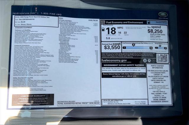 new 2025 Land Rover Range Rover Sport car, priced at $236,380