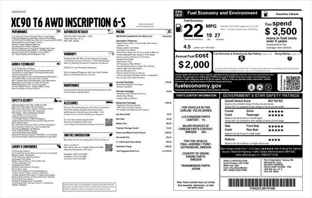 used 2022 Volvo XC90 car, priced at $44,449