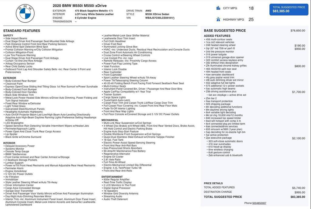 used 2020 BMW M550 car, priced at $43,397