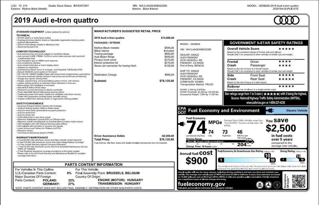 used 2019 Audi e-tron car, priced at $23,165