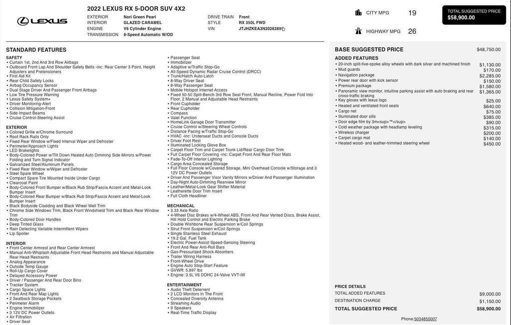 used 2022 Lexus RX 350 car, priced at $35,995