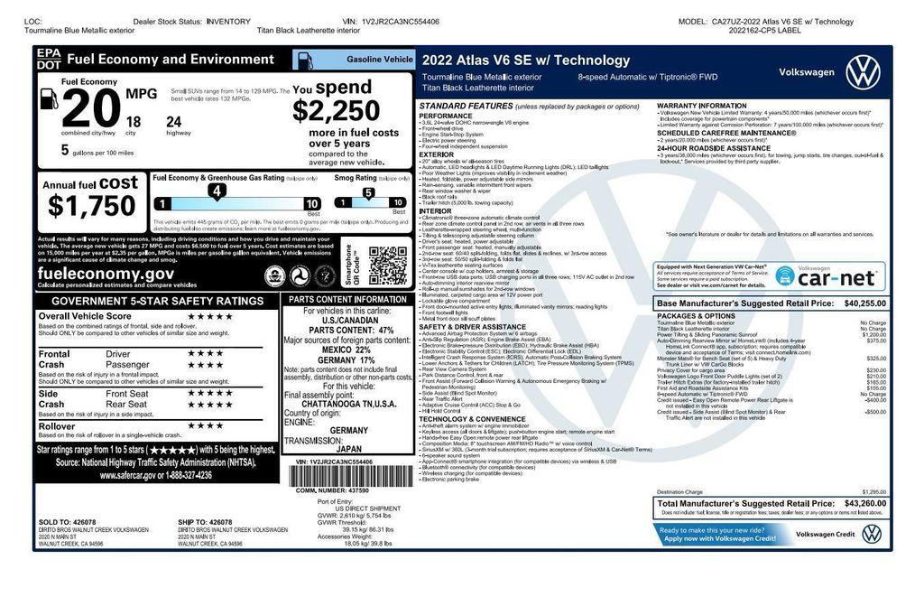 used 2022 Volkswagen Atlas car, priced at $26,774