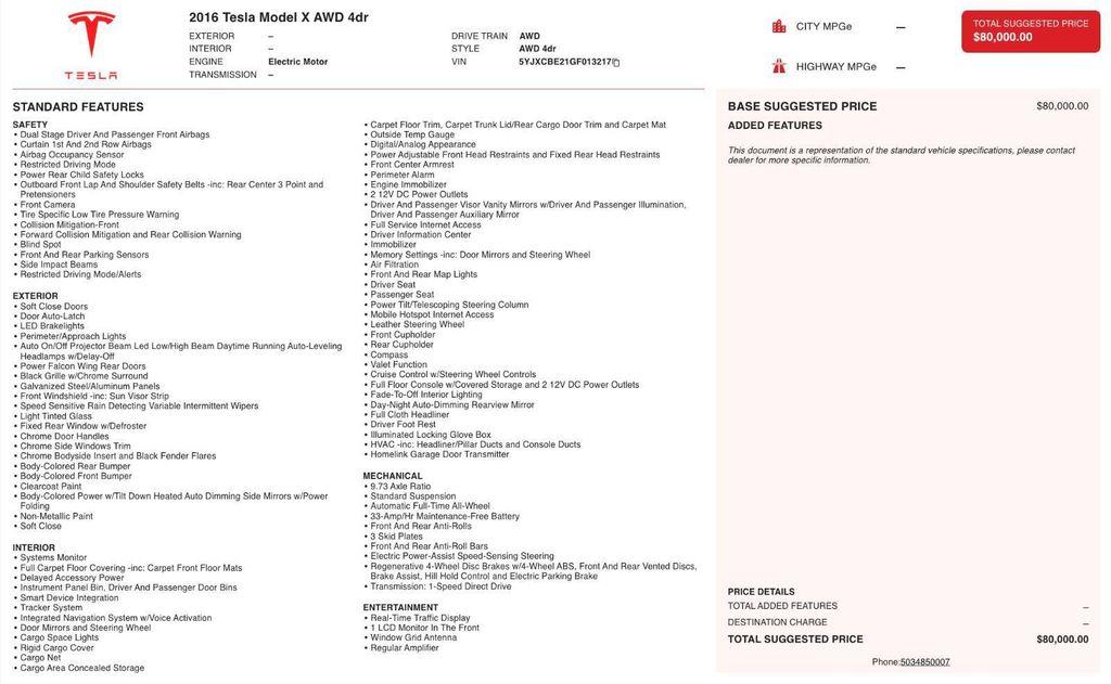 used 2016 Tesla Model X car, priced at $25,844