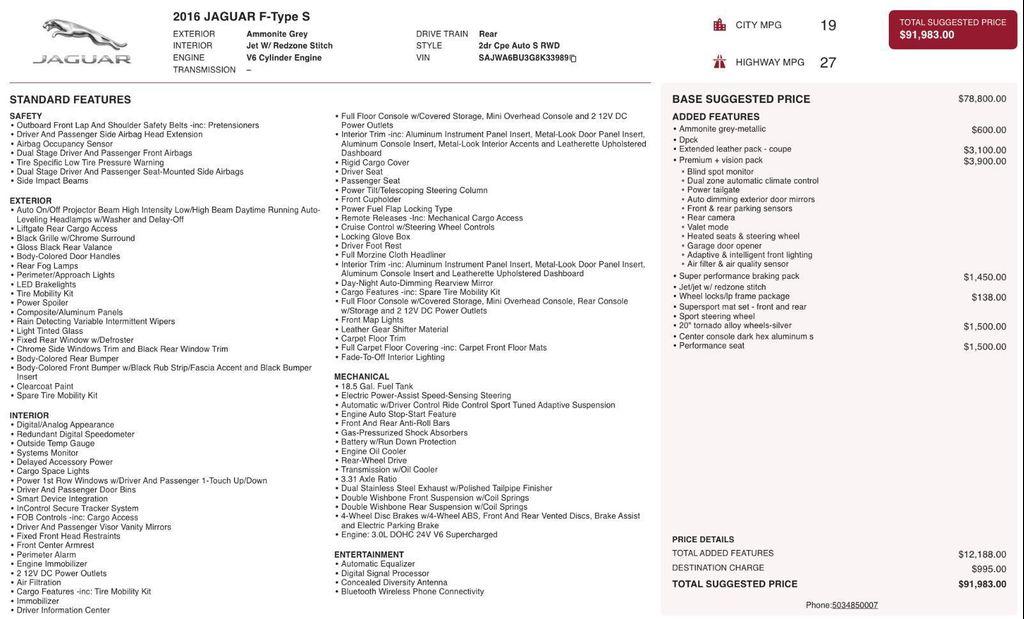 used 2016 Jaguar F-TYPE car, priced at $33,825