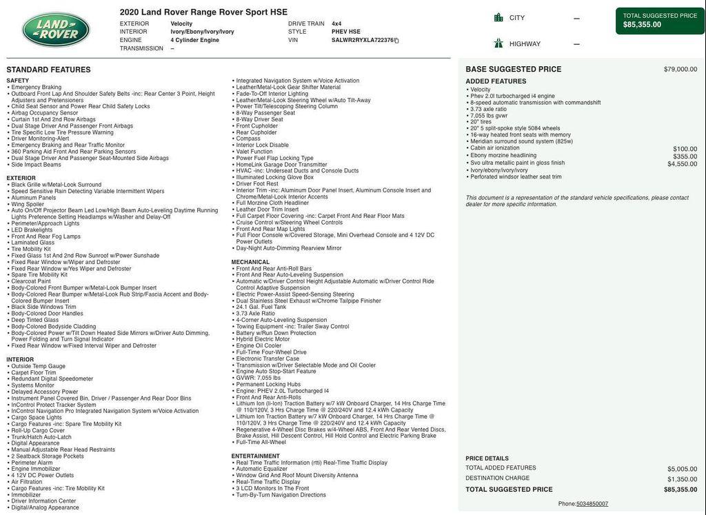 used 2020 Land Rover Range Rover Sport car, priced at $30,499