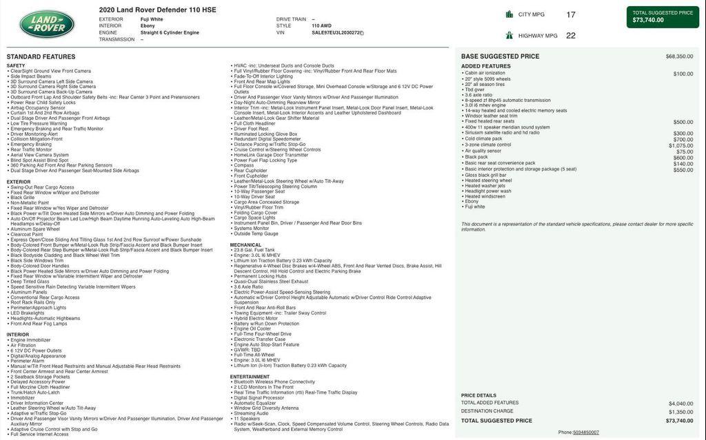 used 2020 Land Rover Defender car, priced at $45,995