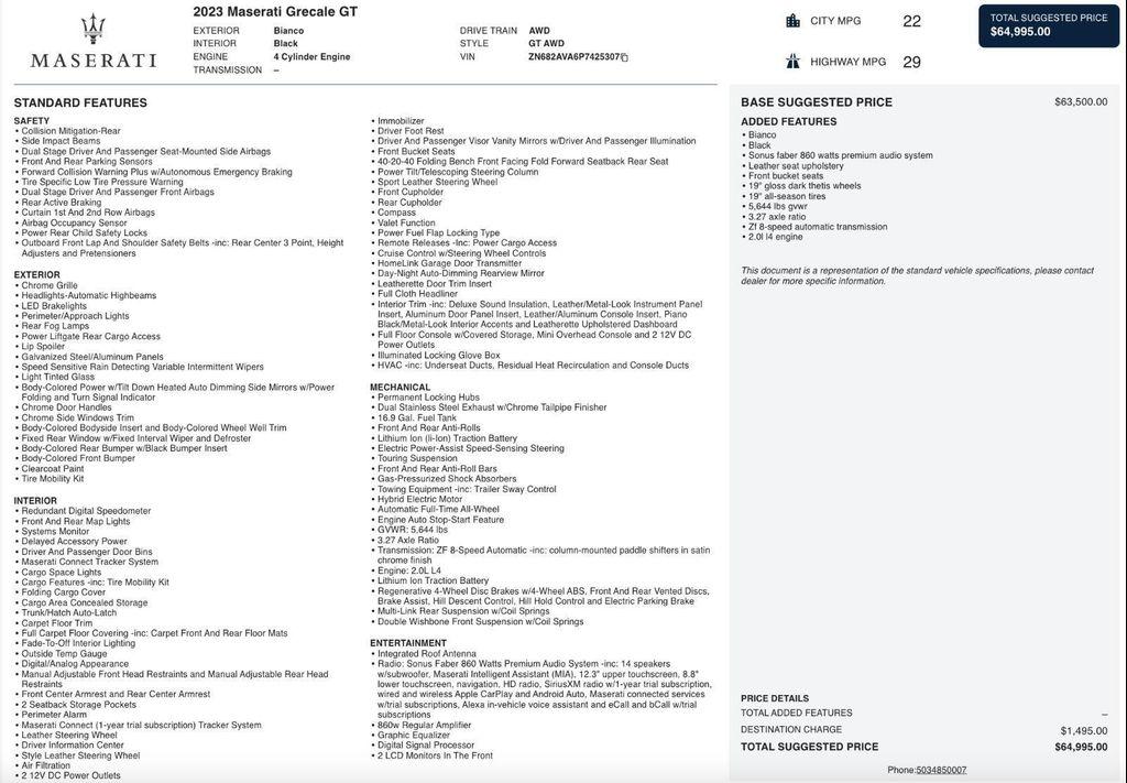 used 2023 Maserati Grecale car, priced at $38,686