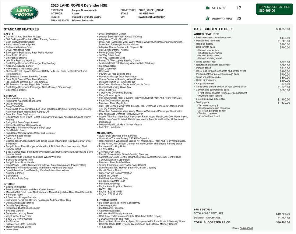 used 2020 Land Rover Defender car, priced at $47,995