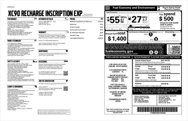 used 2022 Volvo XC90 Recharge Plug-In Hybrid car, priced at $46,995
