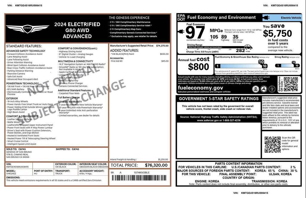 used 2024 Genesis Electrified G80 car, priced at $43,201