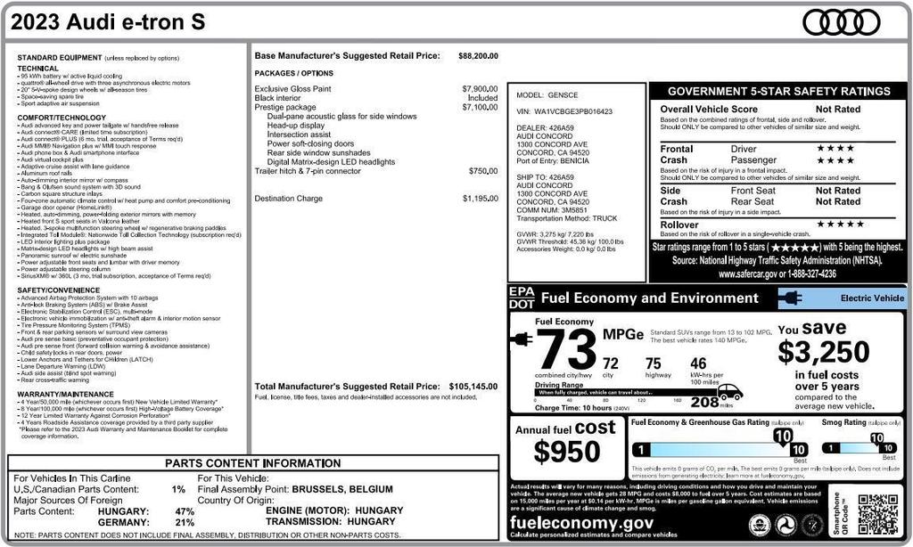 used 2023 Audi e-tron S car, priced at $47,842