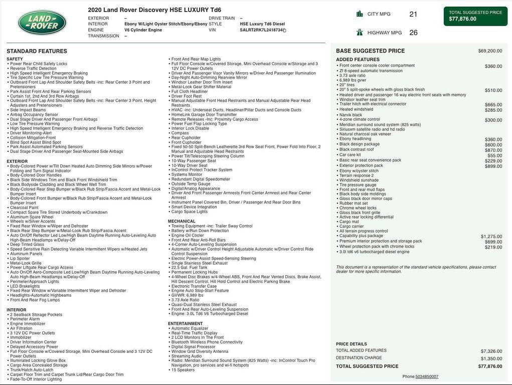 used 2020 Land Rover Discovery car, priced at $35,995