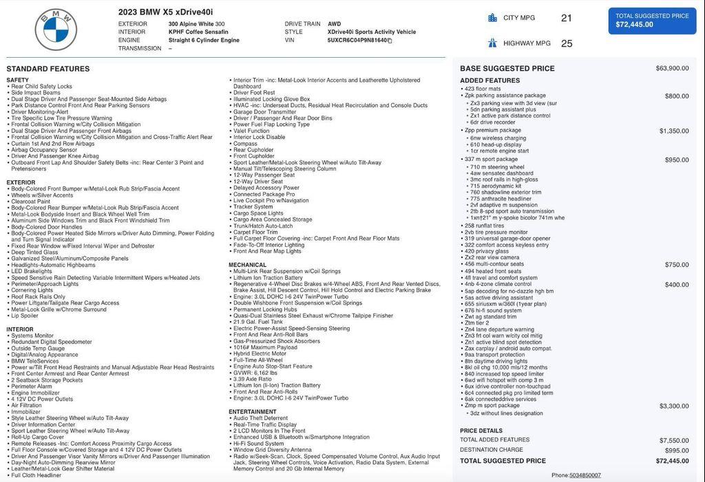 used 2023 BMW X5 car, priced at $48,390