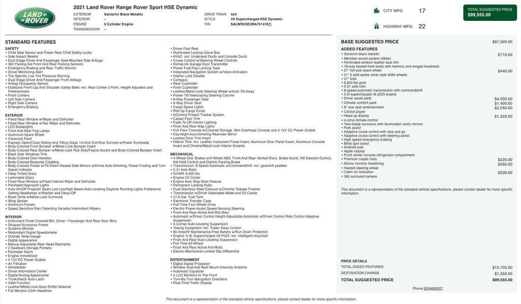 used 2021 Land Rover Range Rover Sport car, priced at $40,995