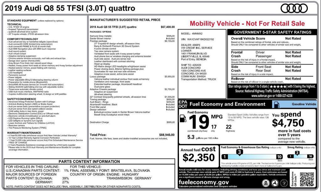 used 2019 Audi Q8 car, priced at $29,771