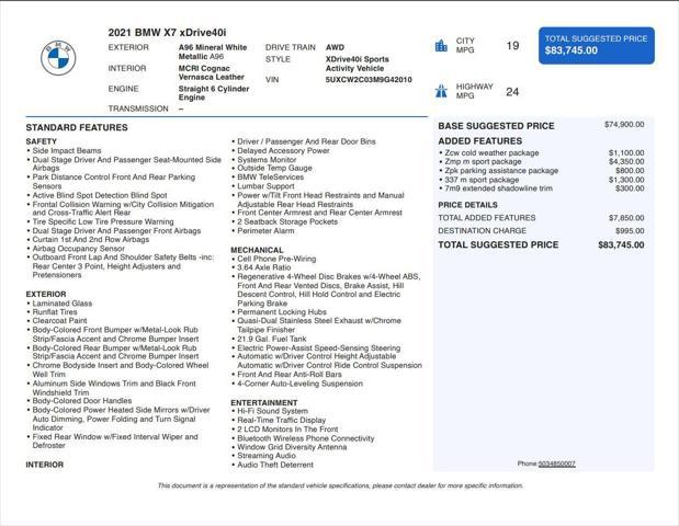 used 2021 BMW X7 car, priced at $43,843
