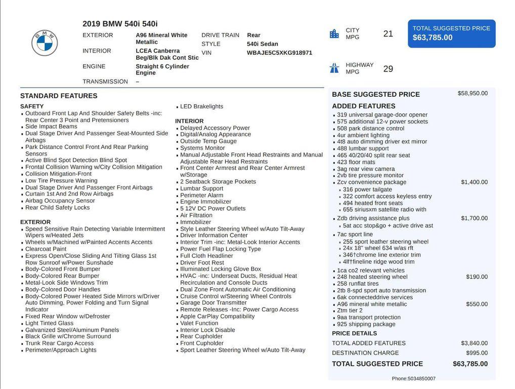 used 2019 BMW 540 car, priced at $26,995