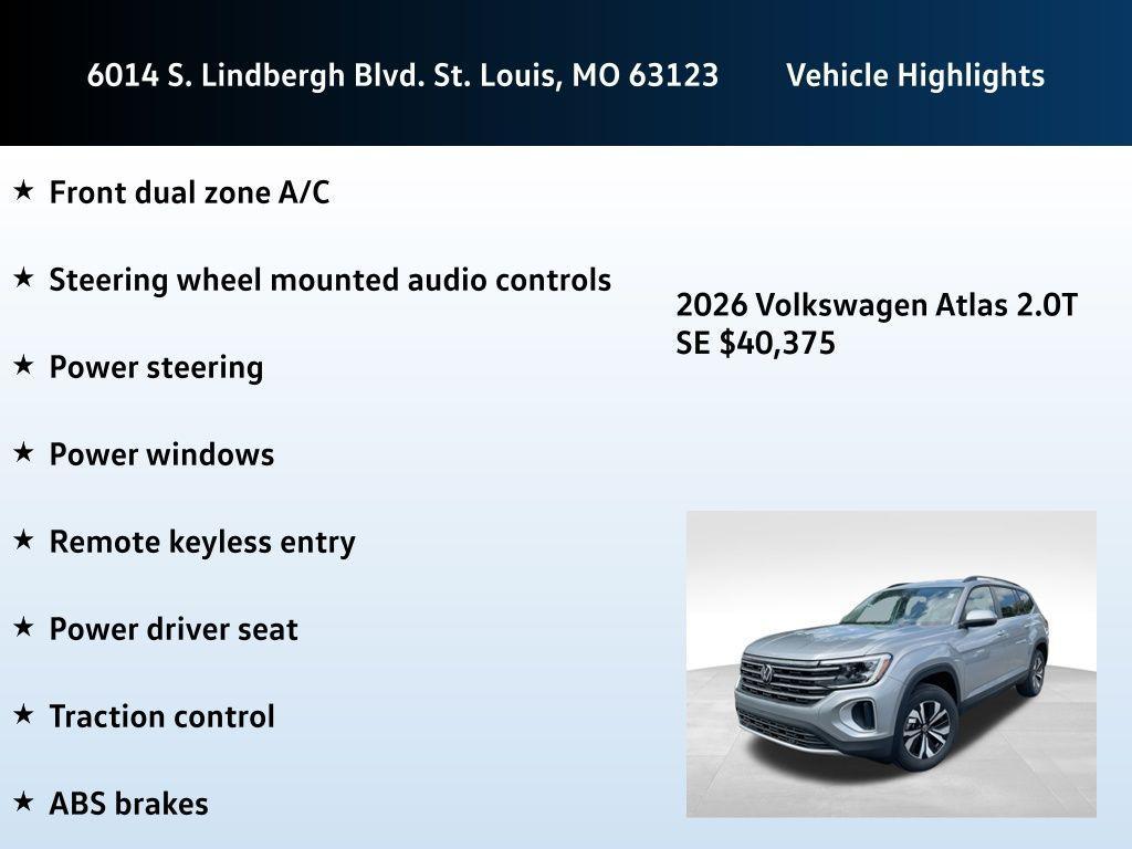 new 2026 Volkswagen Atlas car, priced at $40,375