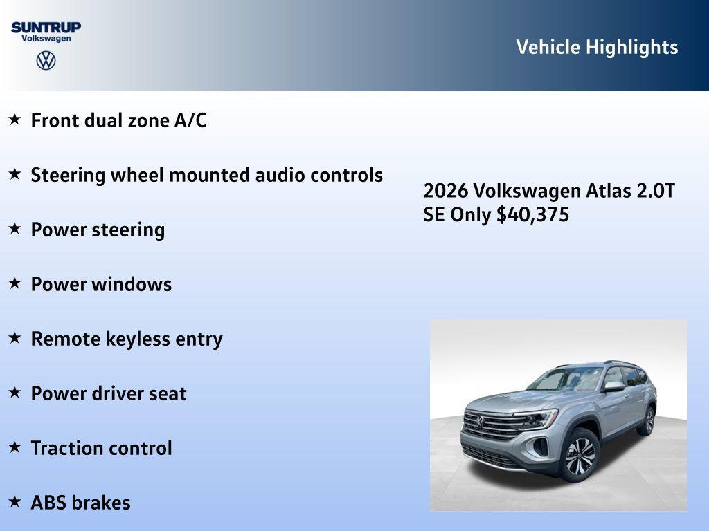 new 2026 Volkswagen Atlas car, priced at $40,375