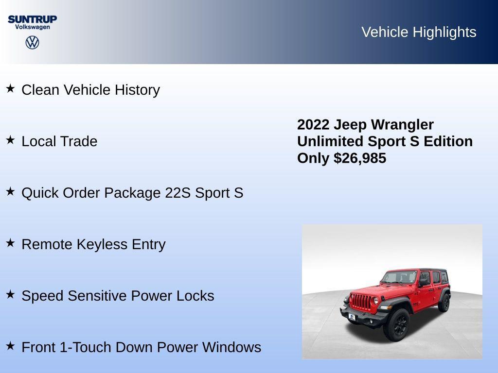 used 2022 Jeep Wrangler Unlimited car, priced at $26,785