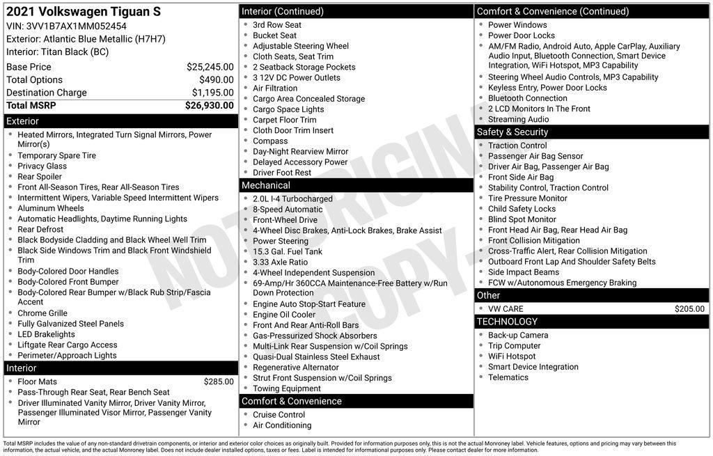 used 2021 Volkswagen Tiguan car, priced at $15,465