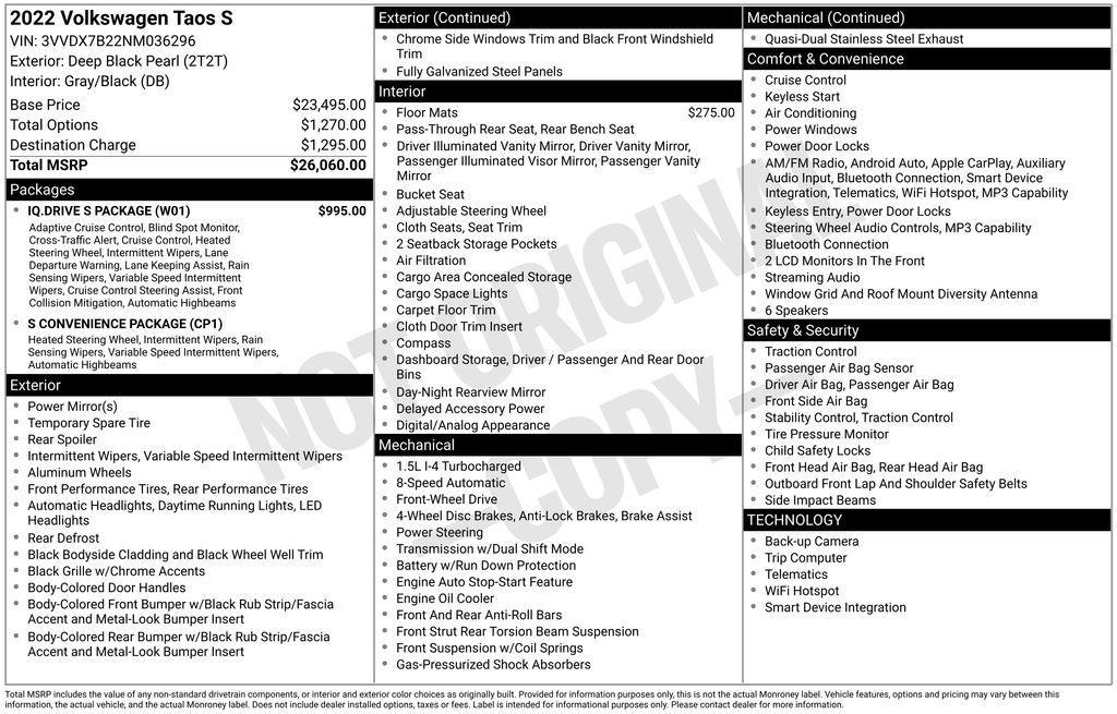 used 2022 Volkswagen Taos car, priced at $17,595