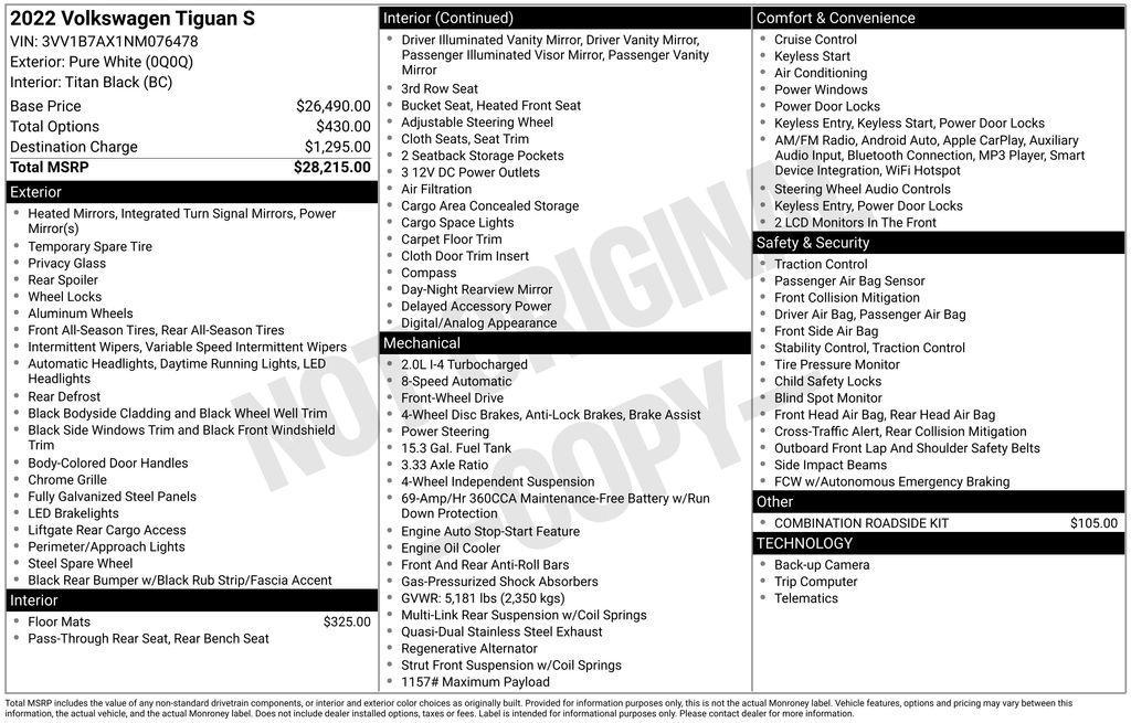 used 2022 Volkswagen Tiguan car, priced at $19,145